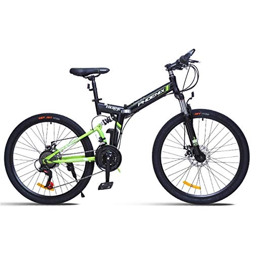 Folding Bike : WZB 26" Mountain Bike, 24 Speeds SHIMANO Disc Brake with 17" Frame Black & Red, Green, 24