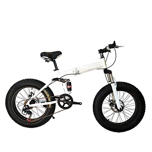 Folding Bike : WZB Folding Mountain Bike, 20 / 26 Inch, 27 Speed, Shimano Gears with 4.0" Fat Tyres, Snow Bicycles, White, 20