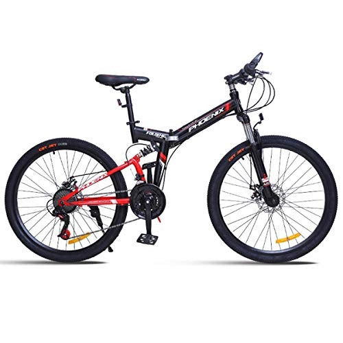 Folding Bike : WZB Folding Mountain Bike for a Path, Trail & Mountains, Black, Aluminum Full Suspension Frame, Twist Shifters Through 24 Speeds, Black, 26