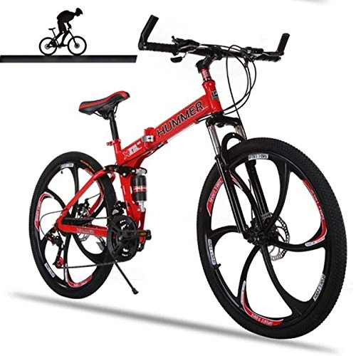 Folding Bike : WZB Full Suspension Mountain Bike Aluminum Frame 21-Speed 26-inch Bicycle, Red