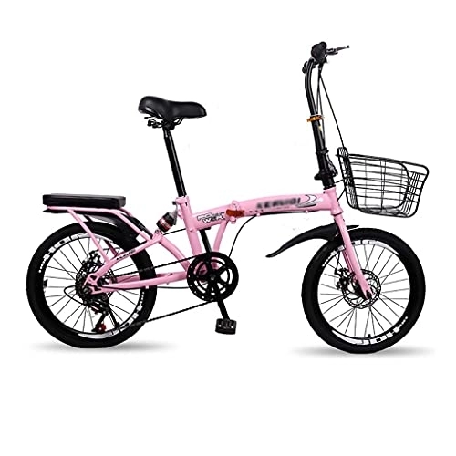 Folding Bike : XBSXP 20 Inch Folding Bicycle, Variable Speed Dual Disc Brake Bike 6 Speed High-Carbon Steel Light Weight Folding Bike with Bring Basket - 4 Colour