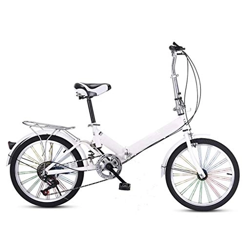 Folding Bike : XBSXP 20in Bikes For Women Folding Damping Bike, Ultra-light Portable Variable Speed Adult Bicycle, Student Small Wheeled Boys Bike，mens Bicycle Kids Bikes (Color : White, Size : 20in)