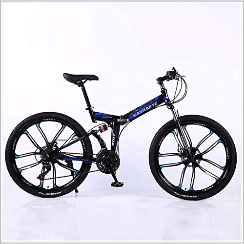 Folding Bike : XER Mountain Bike 24 Speed Steel High-Carbon Steel 24 Inches 10-Spoke Wheels Dual Suspension Folding Bike for Commuter City, Blue, 27 speed