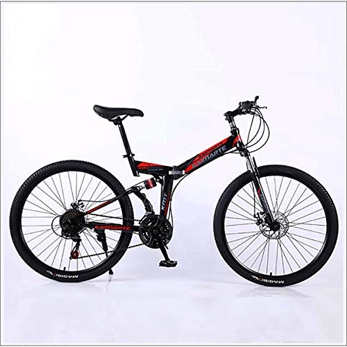 Folding Bike : XER Mountain Bike 24 Speed Steel High-Carbon Steel 24 Inches Spoke Wheel Dual Suspension Folding Bike for Commuter City, Black, 27 speed