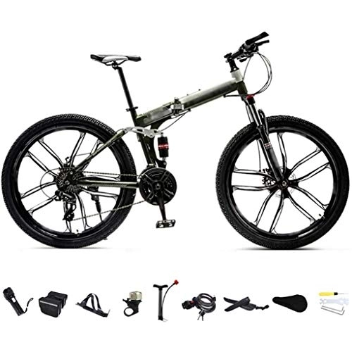 Folding Bike : XHLLX 24-Inch MTB Bicycle, Unisex Folding Commuter Bike, 24-Speed Gears Foldable Mountain Bike, Off-Road Variable Speed Bikes for Men And Women, Double Disc Brake / A Wheel, A