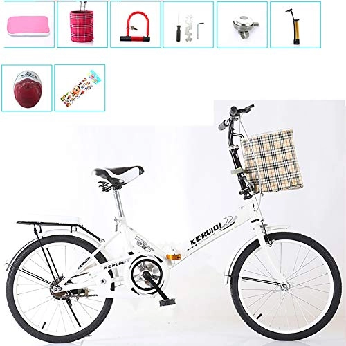 Folding Bike : XIAOFEI Folding Bicycle Women'S Light Work Adult Adult Ultra Light Variable Speed Portable Adult 16 / 20 Inch Small Student Male Bicycle Folding Bicycle Bike Carrier, White, 20IN