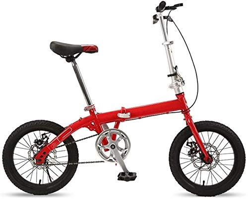 Folding Bike : XIN 16in Folding Bike Bicycle Single Speed Adult Student Outdoors Sport Mountain Cycling Ultralight Portable Foldable Bike for Men Women Lightweight Folding Casual Damping Bicycle (Color : Red)