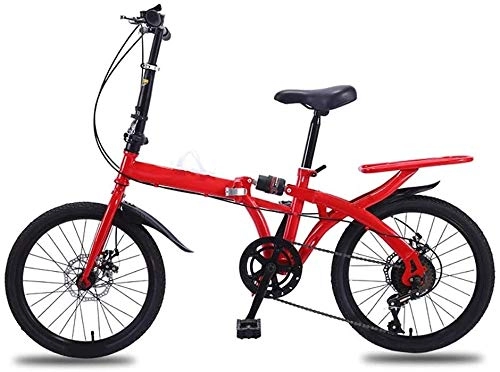 Folding Bike : XIN 20in Folding Bike Bicycle Adult Student Outdoors Sport Mountain Cycling High Carbon Steel Ultra-light Portable Foldable Bike for Men Women Lightweight Folding Casual Damping Bicycle (Color : Red)
