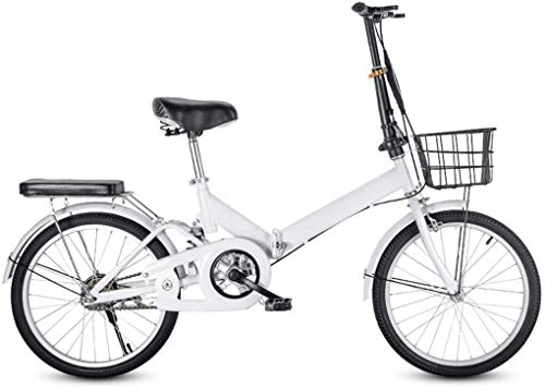 Folding Bike : XIN 20in Folding Bike Mountain Bicycle Cruiser Adult Student Outdoors Sport Cycling Single Speed Portable Foldable Bike for Men Women Lightweight Folding Casual Damping Bicycle (Color : White)
