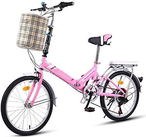 Folding Bike : XIN 20in Folding Bike Mountain Bicycle Cruiser Outdoors Sport 7 Speed Double Brake Cycling Ultralight Portable Foldable Bike for Men Women Lightweight Folding Casual Damping Bicycle (Color : Pink)