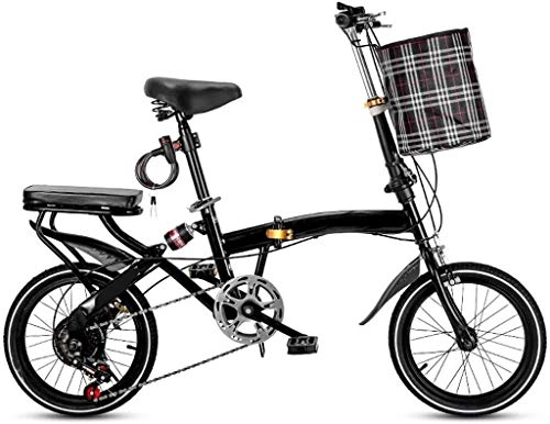 Folding Bike : XIN Folding Bike 16in Mountain Bicycle Variable Speed Adult Student Outdoors Sport Cycling Ultra-light Portable Foldable Bike for Men Women Lightweight Folding Casual Damping Bicycle (Color : Black)