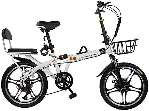 Folding Bike : XIN Folding Bike Bicycle 7 Speed Adult Student Outdoors Sport Mountain Cycling Ultra-light Portable Foldable Bike for Men Women Lightweight Folding Casual Damping Bicycle (Color : White, Size : 16in)