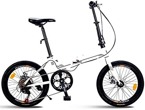 Folding Bike : XINHUI 7 Speed Adults Folding Bikes, 20 Inch Mini Foldable Bicycle, Lightweight High-Carbon Steel Frame, Double Disc Brake, White