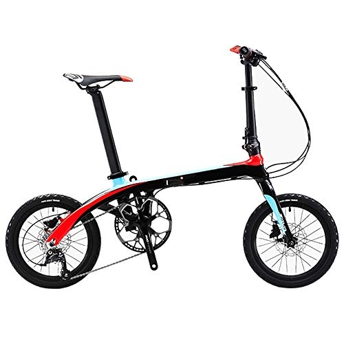 Folding Bike : XIXIA X Folding Bicycle Light Carbon Fiber Double Disc Brakes Adult Shift Bicycle Hidden Lockable Folding Buckle 16 Inch