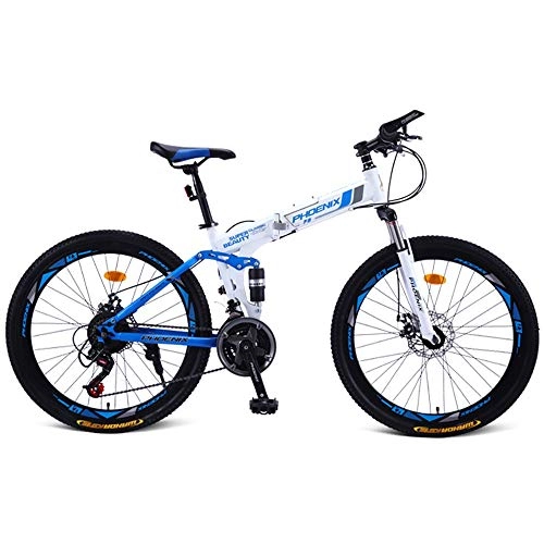 Folding Bike : XIXIA X Folding Mountain Bike Bicycle Adult Double Shock Road Bike Leisure Bicycle Male and Female Student Car 24 Speed 26 Inch