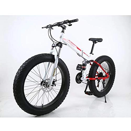 Folding Bike : XNEQ 4.0 Widened Mountain Bike with Large Tires, Foldable, Beach Snowmobile, Dual-Shock Dual Disc Brakes, Soft Tail, 26-Inch-7 / 21 / 24 / 27 / 30 Speed, 4, 21 Speed