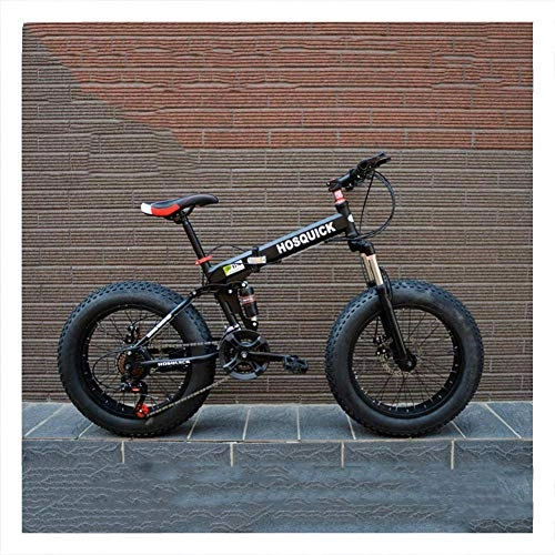 Folding Bike : XXCZB 20 InchFat Tire Mountain Trail Bike with Dual-Suspension Adults Men Women Mechanical Disc Brakes Foldable Mountain Bicycle Anti-Slip High-carbon Bikes-7 Speed_Black