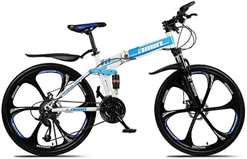 Folding Bike : XXCZB Mountain Bike Folding Bikes 26Inch 24-Speed Double Disc Brake Full Suspension Anti-Slip Lightweight Aluminum Frame Suspension Fork Blue