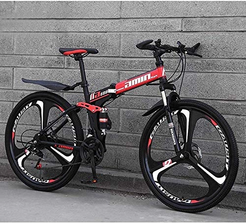 Folding Bike : XXCZB Mountain Bike Folding Bikes 26Inch 24-Speed Double Disc Brake Full Suspension Anti-Slip Lightweight Aluminum Frame Suspension Fork Red