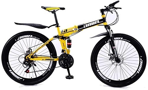 Folding Bike : XXCZB Mountain Bike Folding Bikes 26Inch 27-Speed Double Disc Brake Full Suspension Anti-Slip Lightweight Aluminum Frame Suspension Fork Yellow A