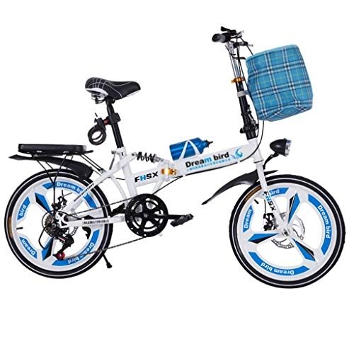 Folding Bike : XXY Portable Folding Unisex Bicycle Folding Shifting Disc Brakes 20 Inch Shock Absorption Ultralight (Color : BLUE, Size : 150 * 35 * 110CM)