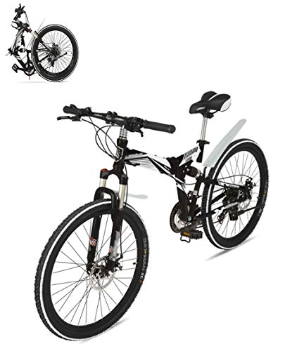 Folding Bike : YALIXI Folding mountain bike, 26 inch 21 speed dual disc brake, full suspension and anti-skid, white