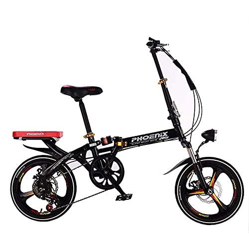 Folding Bike : YANGHAO-Adult mountain bike- Folding Bike Unisex Alloy City Bicycle 16" with Adjustable Handlebar & Seat 6 speed, comfort Saddle Lightweight for Adults Men Women Teens Ladies Shopper with lights YGZSDZ