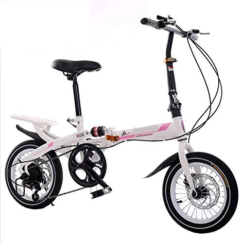 Folding Bike : YANGMAN-L Folding Bike, 16 inch 7 Speed ​​City Folding Mini Compact Bike Bicycle Urban Commuter, White