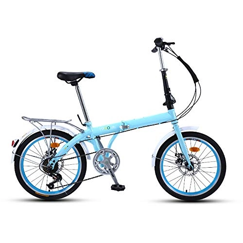 Folding Bike : YANGMAN-L Folding Bike, 20" Adults Men Women 7 Speed Lightweight Portable Bikes High-carbon Steel Frame Foldable Bicycle with Rear Carry Rack, Blue