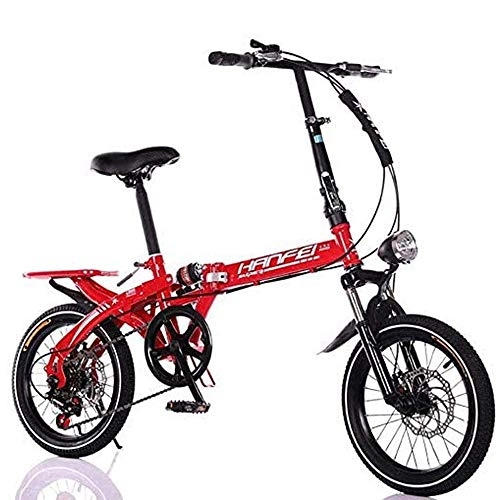 Folding Bike : YANGMAN-L Folding Bike, 6-Speed Cycling Foldable Bicycle Women's Adult Student Car Bike Lightweight High carbon steel Frame, Red, 20inch