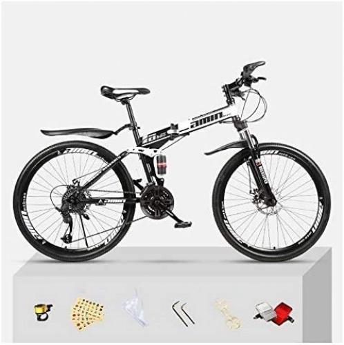 Folding Bike : YAOJIA Folding bycicles adult bike Folding Mountain Bike Unisex | Dual Suspension 30 Speed Shock-Absorbing Off-Road Folding City Bicycle trek road bike (Color : Black and White, Size : 24 inches)