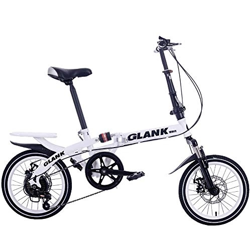 Folding Bike : YBCN Folding bicycle, 14 inch 16 inch 6 speed shift shock disc brake adult student children men's outdoor riding portable, A, 14in