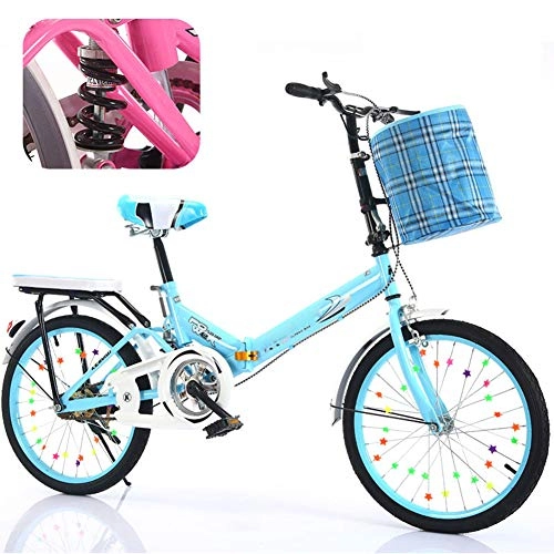 Folding Bike : YBZX 16Inches / 20 Inches Women Folding Bike Lightweight Foldable Bicycle with Basket and Frame Mini Portable Bikes Adjustable for Student Kids