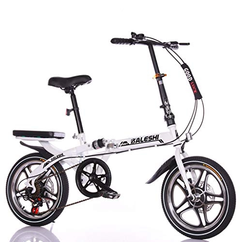 Folding Bike : YHNMK 16 Inch Unisex Folding Bike, 7 Speed Double Disc Brake BikeHigh Carbon Steel Frame Five-knife Integrated Wheels, Lightweight Mini Small Portable