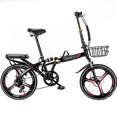 Folding Bike : YHNMK Folding Bike 16 Inch Wheels Adult, Folding Bicycle 7 Speed Mountain Bike, Shock-absorbing Dual Disc Brake, Male and Female Foldable Bikes