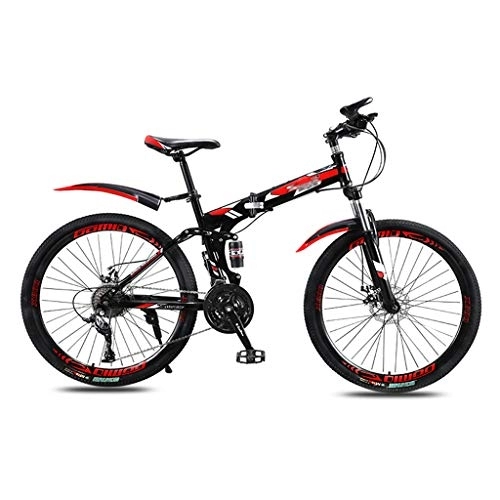Folding Bike : YICOL Mountain Bike for Adult Teens, 24-inch Folding Bicycle with Dual Disc Brake, Bike Pump and Lock Included