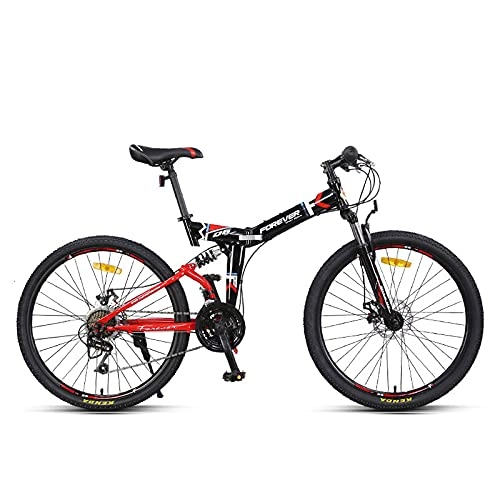 Folding Bike : YISHENG 24-speed Gearbox, 163 Cm Body, Dual Shock Absorbers, Folding Bike, Dual Disc Brakes, Ten-wheel Mountain Bike For Leisure Travel (suitable For Travel And Easy To Carry), Red