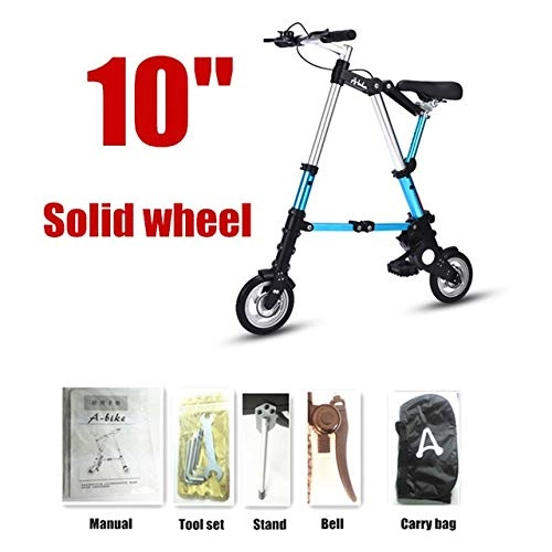 Folding Bike : Yiwu Ultra Light 8" / 10" Mini Folding Bike Bicycle Portable Outdoor Subway Transit Vehicles Foldable Bicicleta (Color : 10 Solid wheel blue)