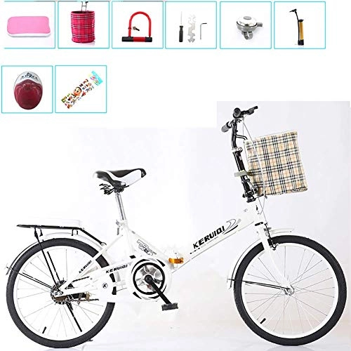 Folding Bike : YLCJ Women's Folding Bike Light Work Adult Adult Ultra Light Variable Speed Portable Adult 16 / 20 Inch Small Male Student Folding Bike Bicycle Bike Carrier, White, 20IN