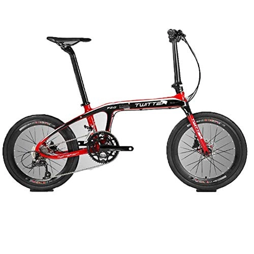 Folding Bike : YOUSR 20-inch Folding Bike - Adult Folding Bike - Carbon Fiber Folding Bike BMX 20-inch 16-speed Double Disc Brake Light Portable Bike Red