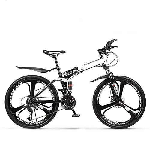 Folding Bike : YOUSR 21 Speed Foldable Bike, 26 / 24 Inch Folding Bicycle, Dual Suspension, Double Shock, Male and Female Off-Road Racing Absorber Bicycle White 26inches