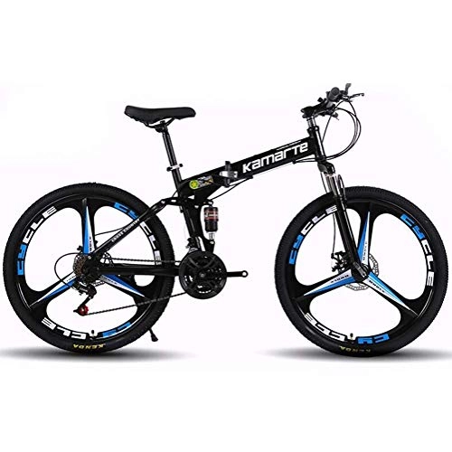 Folding Bike : YOUSR 24 Inch Overall Wheel 27 Speed Unisex Dual Suspension Folding Road Mountain Bikes Black