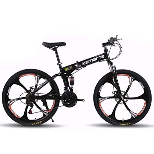 Folding Bike : YOUSR 24 Inch Wheel Folding High-carbon Steel City Road Bicycle, Hybrid Commuter City Mountain Bike Black 24 Speed