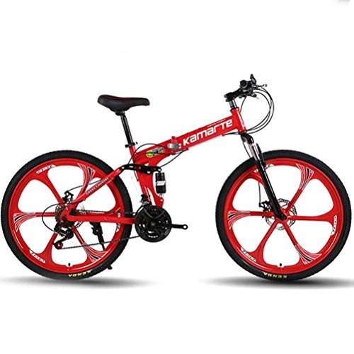 Folding Bike : YOUSR 24 Inch Wheel Folding High-carbon Steel City Road Bicycle, Hybrid Commuter City Mountain Bike Red 27 Speed