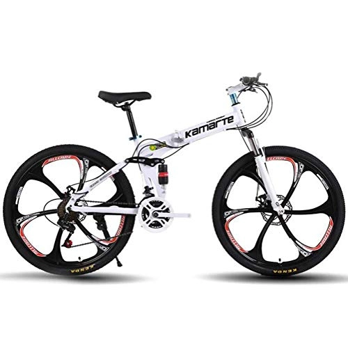 Folding Bike : YOUSR 26 Inches Wheels Dual Suspension Bike, Variable Speed City Road Bicycle Hardtail Mountain Bikes White 24 Speed