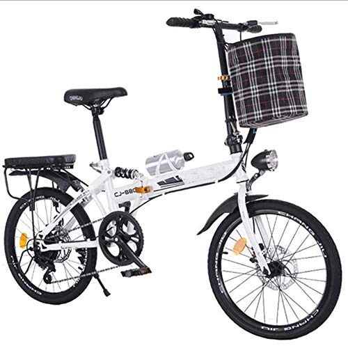 Folding Bike : YOUSR City Folding Bike, 20 Inch Folding Bike, Adult Ultra Lightweight Portable Disc Brake Shock Absorber 6-Speed Mountain Bike White