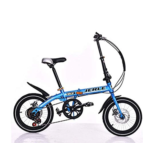 Folding Bike : YOUSR Folding Bicycle Folding Car 14 Inch 16 Inch Disc Brake Speed Bicycle Adult Children Bicycle Student Bicycle Blue 14inchshift