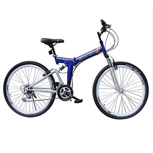 Folding Bike : YOUSR Folding Bike, 24-26 Inches 21 Speed Folding Bike, Front and Rear V Brakes, Mountain Bike Shock Absorbers, Speedcar Blue 24inches