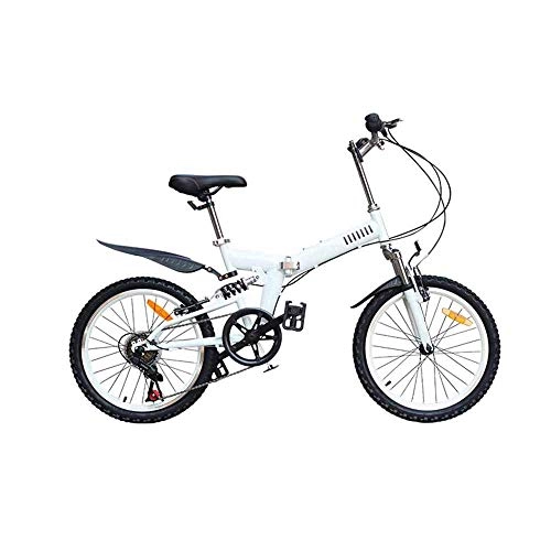 Folding Bike : YOUSR Folding Bike, Ultralight Portable Mountain Bike Folding Bike, 20-inch 6-speed Full-shock Mountain Men and Women Adult Bikes White