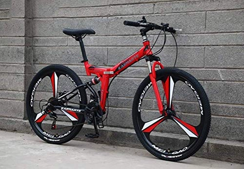 Folding Bike : YOUSR Shock Absorption Shifting Soft Tail Mountain Bike Bicycle 26 Inch 24 Speed Mens MTB Red